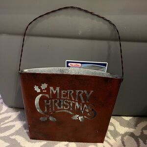 Rustic Merry Christmas Metal hanging  Bucket/basket
